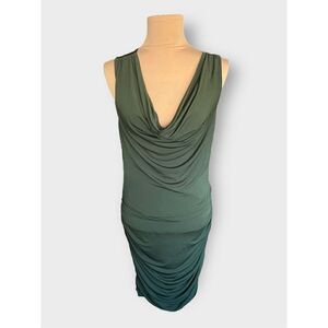 Express Women’s Ruched Cowl Neck Dark Green Jersey Dress size Large NWOT